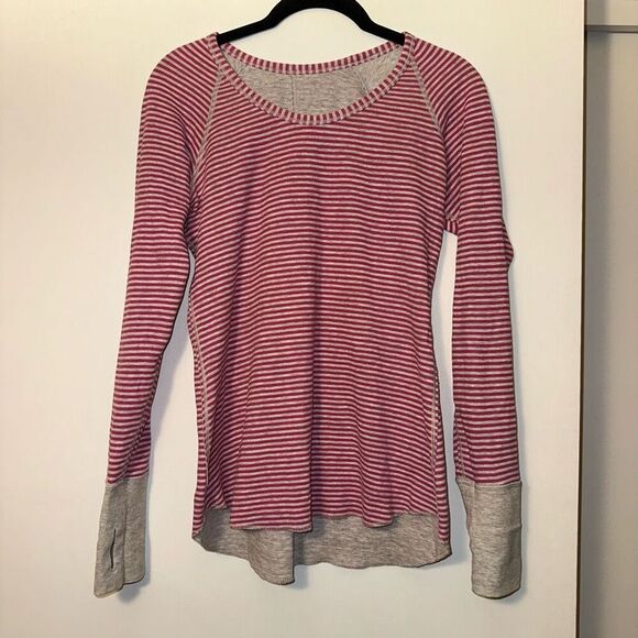Lululemon Open Your Heart Reversible Long Sleeve Gray Pink Stripe GUC - Picture 5 of 12